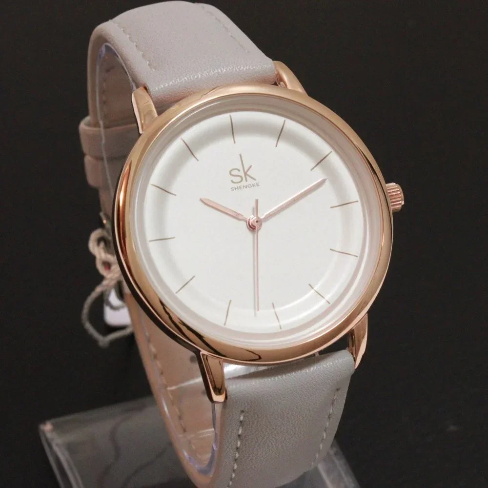 Ladies Dress Quartz Watch White Dial Grey Strap 38mm